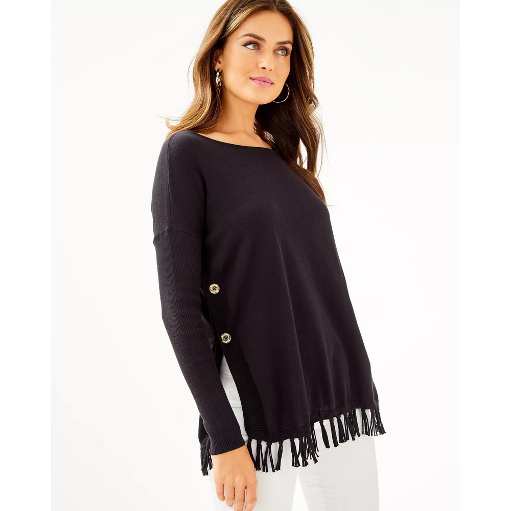 Lilly Pulitzer Ramona Fringe Sweater Womens Small Black Long Sleeve